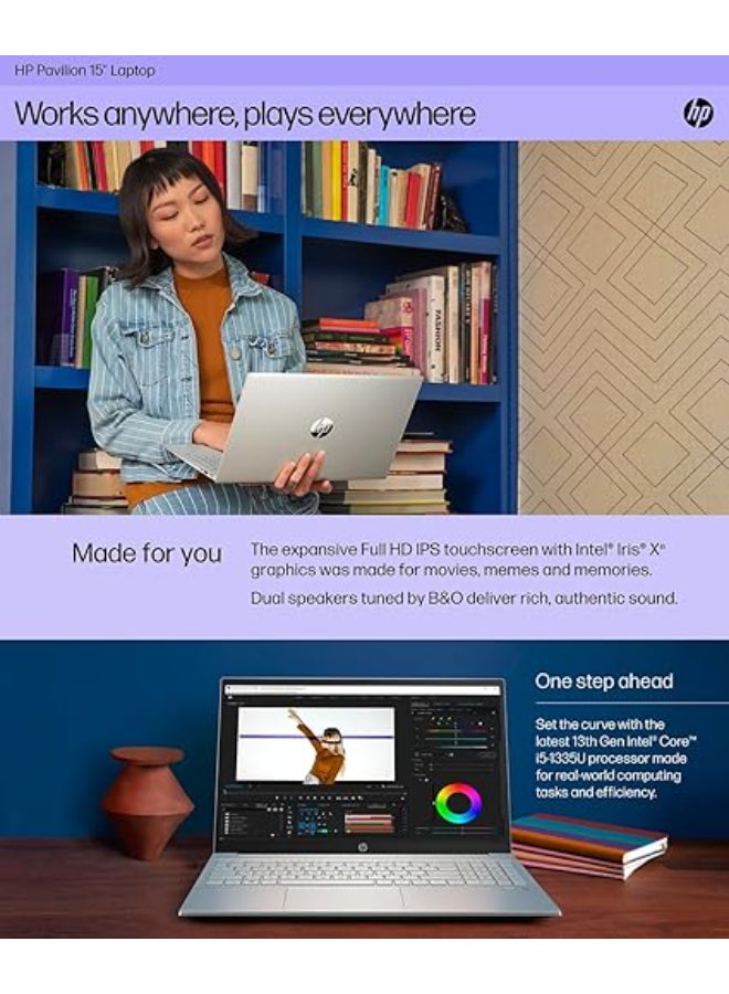 HP لاب توب بافيليون (نسخة مطورة) بشاشة 15.6 بوصة، مع معالج إنتل كور i5-1335U/16 جيجابايت رام/1 تيرابايت SSD/رسومات إنتل إيريس XE/ويندوز 11 هوم - Image 2