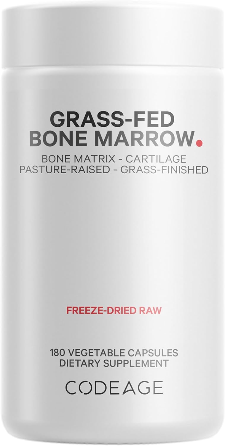 Codeage GrassFed Bone Marrow Supplement  FreezeDried NonDefatted Beef Bone Matrix  Cartilage  1500mg per Serving 180 Capsules - Image 1