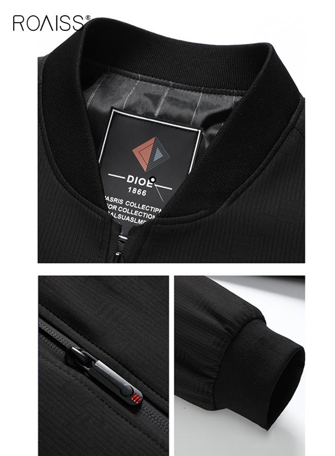 roaiss Men's Zipper Jacket Business Casual Style with Plaid Baseball Collar Design Slim Fit Versatile for Office and Casual Occasions, Lightweight Comfortable Fabric - Image 3