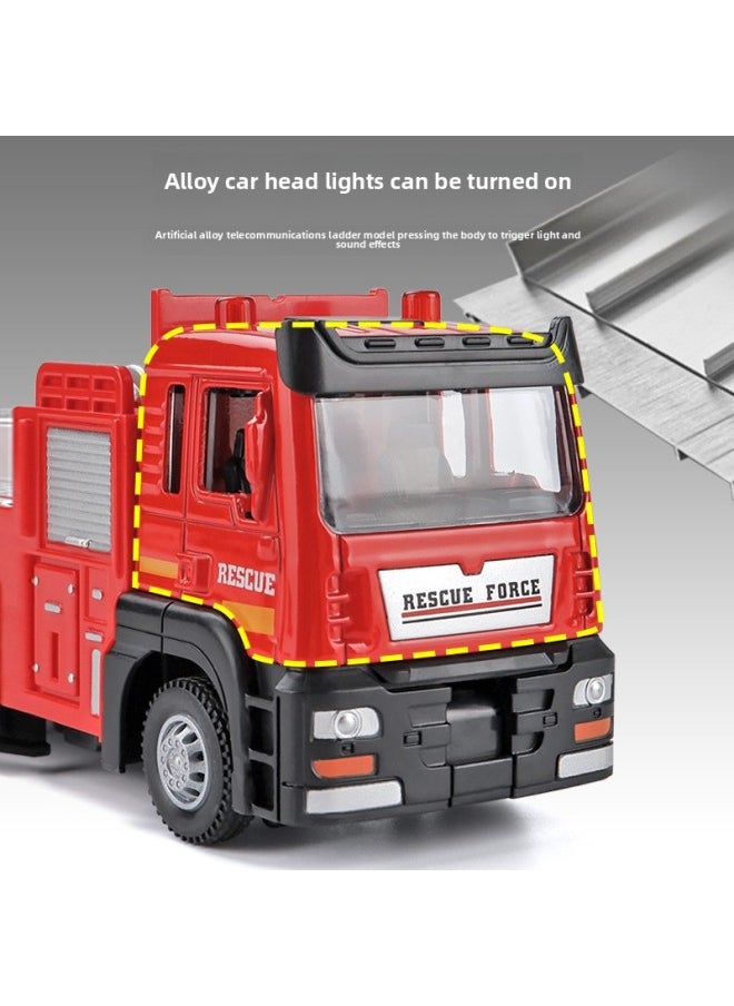 Generic - Tianying Simulation 1:32 Alloy Small Telecom Ladder Truck Model Sound And Light Children's Toy Ladder Fire Truck Model-Color:Alloy Small Telecom Ladder Car - Image 1