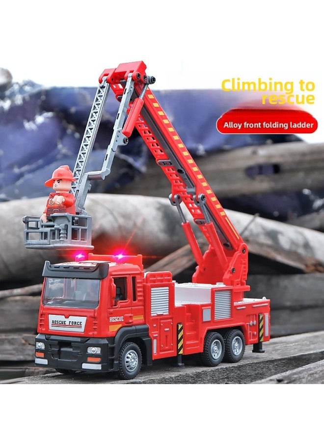 Generic - Tianying Simulation 1:32 Alloy Small Telecom Ladder Truck Model Sound And Light Children's Toy Ladder Fire Truck Model-Color:Alloy Small Telecom Ladder Car - Image 1