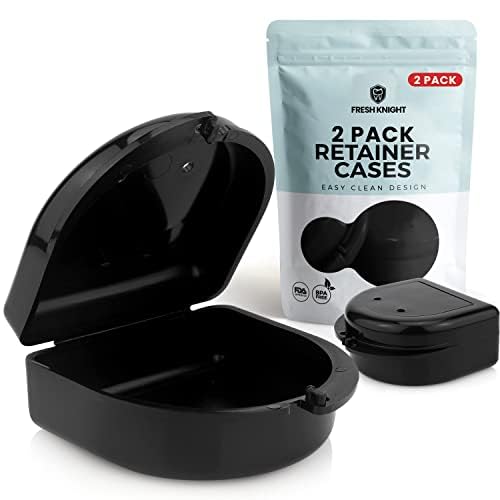 FRESH KNIGHT FRESH KNIGHT Mouth Guard Case Black Retainer Mouthguard Case for Dentures with Vent Holes Protective Storage for Night Teeth Grinding Slim Design for Travel BPAFree Secure Closure 2 Pack