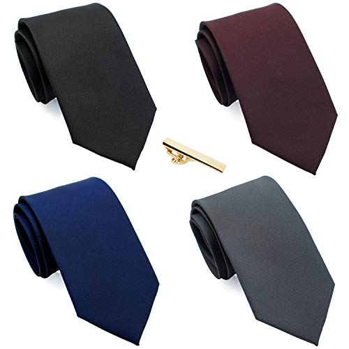 ZENXUS Extra Long Ties for Big and Tall Men, 63 inch XL Long Neckties, Solid 4-Pack plus a Tie Bar - Image 1