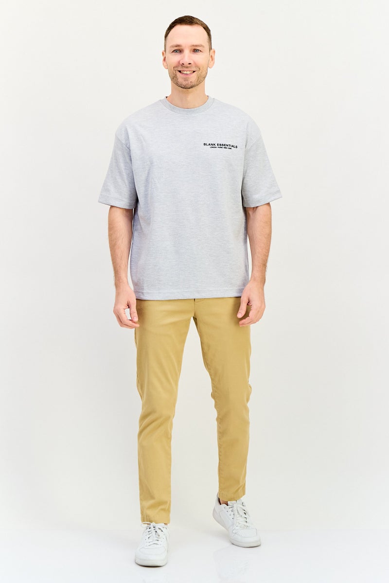 Blank Essentials Men Crew Neck Short Sleeve Brand Logo T-Shirt, Heather Grey - Image 2