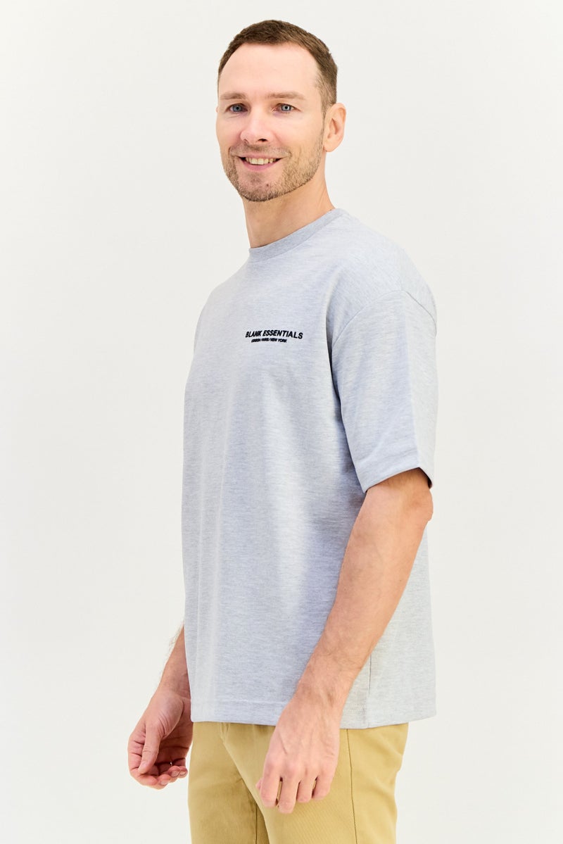 Blank Essentials Men Crew Neck Short Sleeve Brand Logo T-Shirt, Heather Grey - Image 3