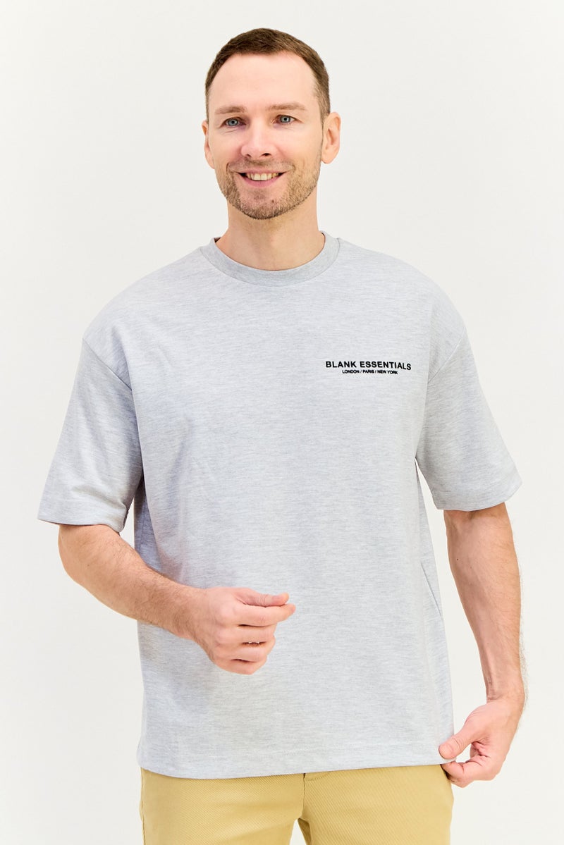 Blank Essentials Men Crew Neck Short Sleeve Brand Logo T-Shirt, Heather Grey - Image 1