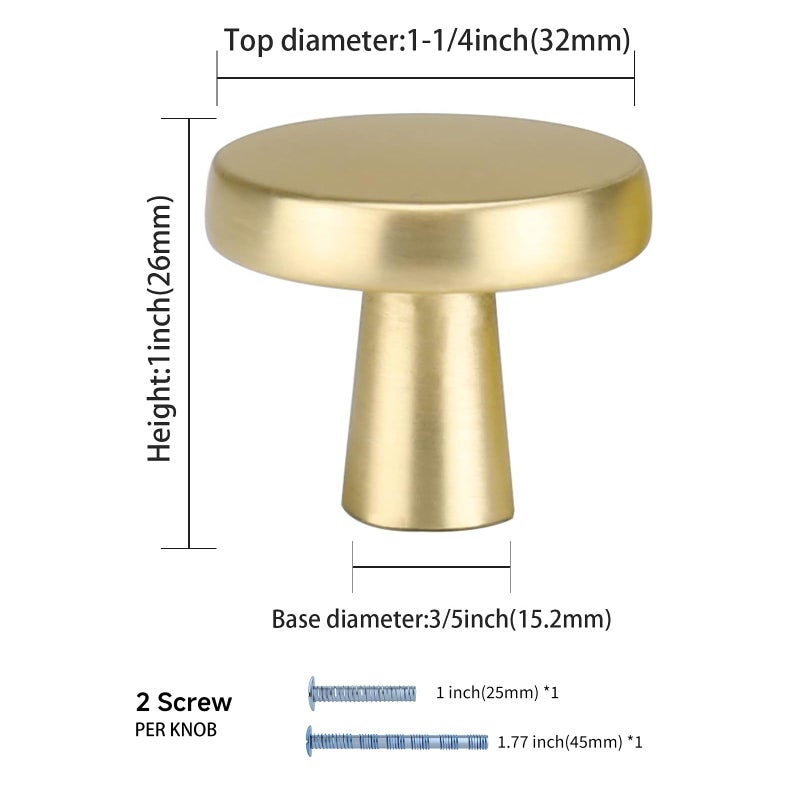 goldenwarm 10 عبوات من مقابض خزانة نحاسية صلبة بقطر 1-5 / 16 بوصة - Image 2