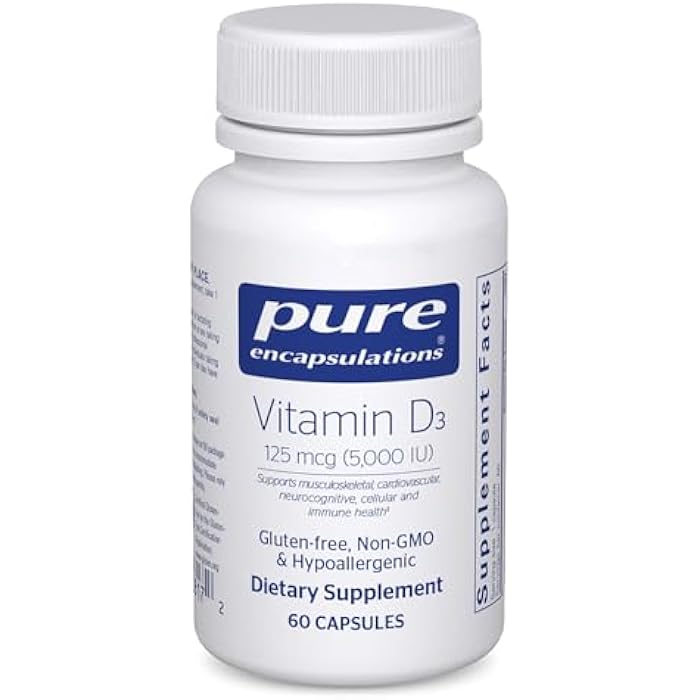 Pure Encapsulations Vitamin D3 125 mcg (5,000 IU) - Supplement to Support Bone, Joint, Breast, Heart, Colon, and Immune Health* - with Vitamin D - 60 Capsules - Image 1