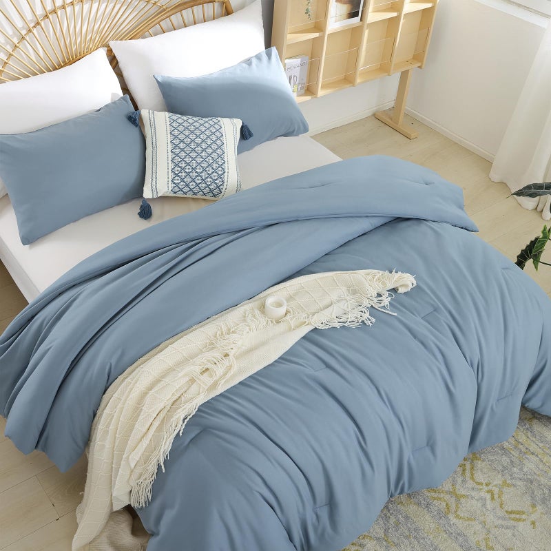 Weigelia Boho Twin Comforter Set - Dusty Blue & Grayish Blue with 1 Pillowcase - Soft, Lightweight & Cozy for All Seasons - Image 4