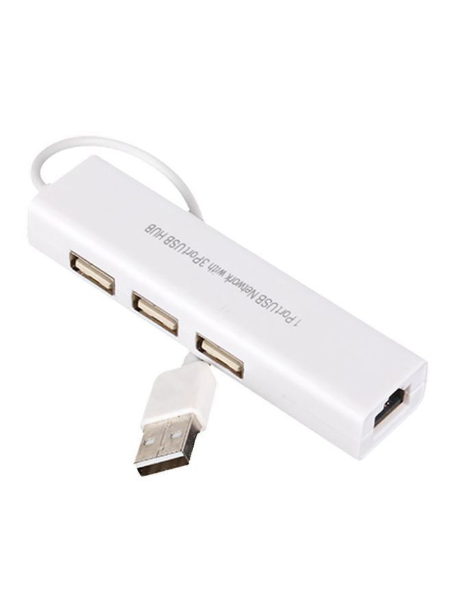 NIBEMINENT 3-Port USB 2.0 To RJ45 Ethernet Network Hub White  - Image 1
