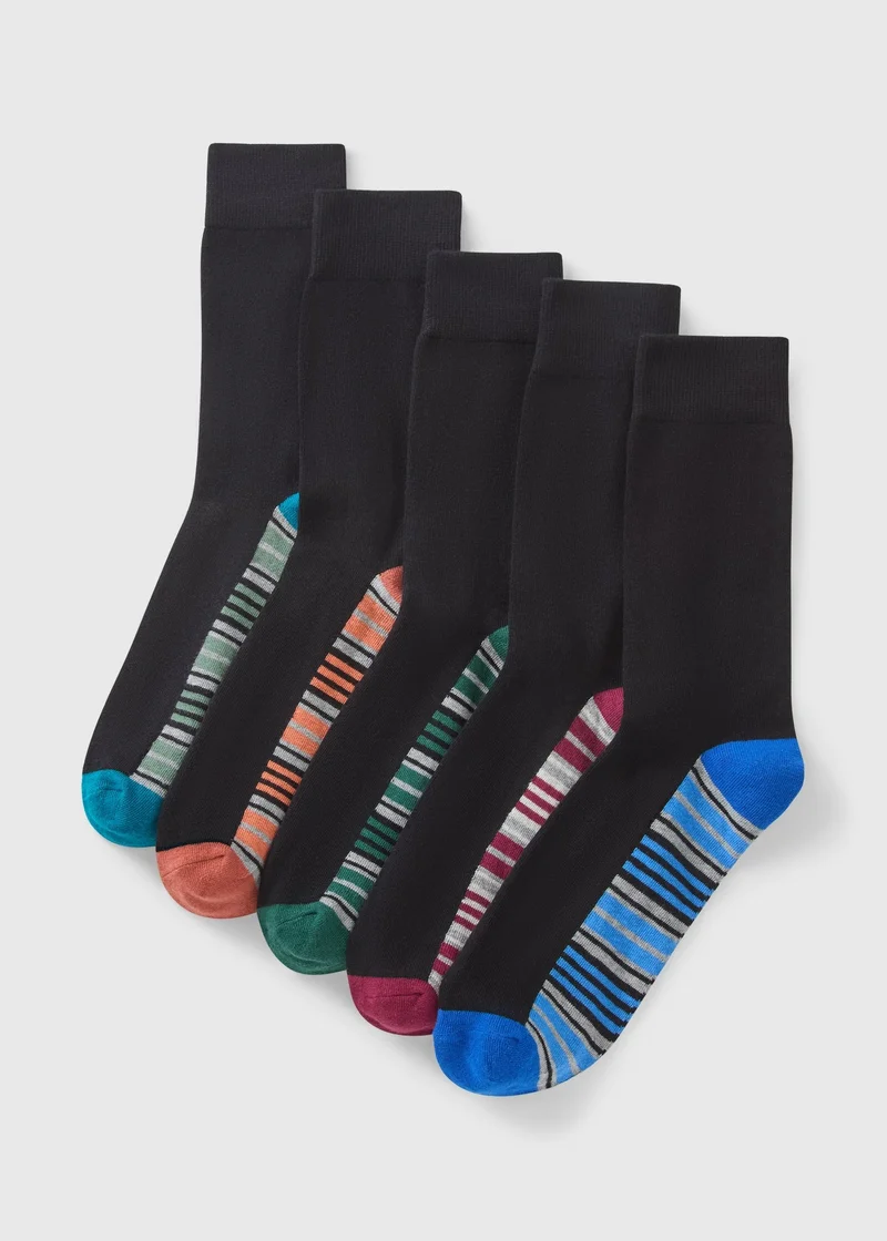 Matalan 5 Pack Black Stripe Design Socks