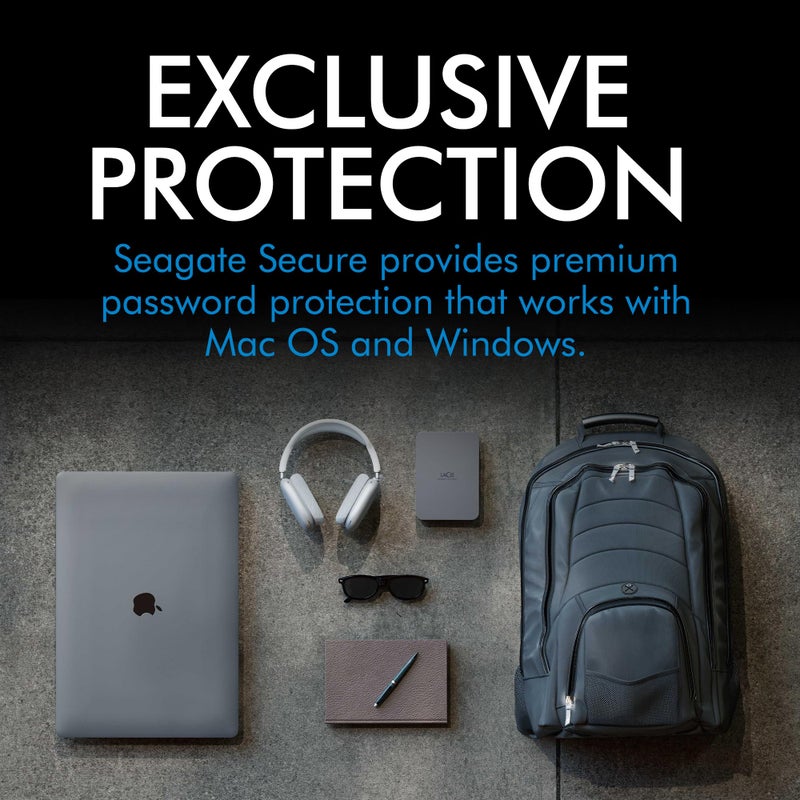 LaCie Mobile Drive Secure 4TB External Hard Drive Portable HDD - Space Grey, USB-C 3.2, for PC and Mac, Post-Consumer Recycled, with Adobe All Apps Plan and Rescue Services (STLR4000400) - Image 4