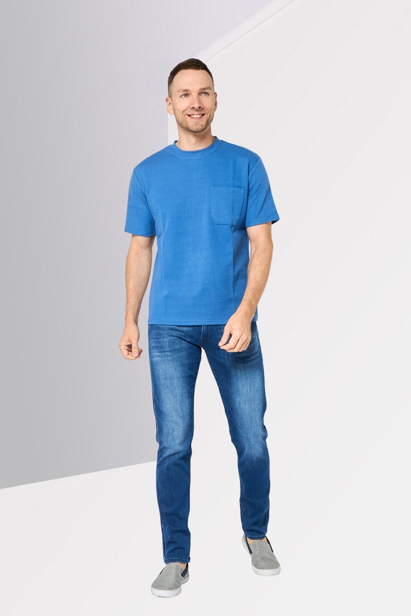 Algspar Men Oversized Fit Short Sleeves Textured T-Shirt, Blue - Image 2