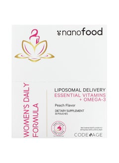 Codeage Codeage, Nanofood, Women's Daily Formula, Liposomal Delivery, Essential Vitamins + Omega-3, Peach, 30 Pouches, 0.5 fl oz (15 ml) Each  - Image 1