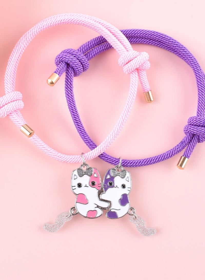أروى 2 قطعة بفف أساور الصداقة أساور مغناطيسية أفضل الأصدقاء لطيف القطط قلادة لطيف تصميم أساور نايلون ، للفتيات النساء الصداقة مجوهرات هدايا للأطفال - Image 1