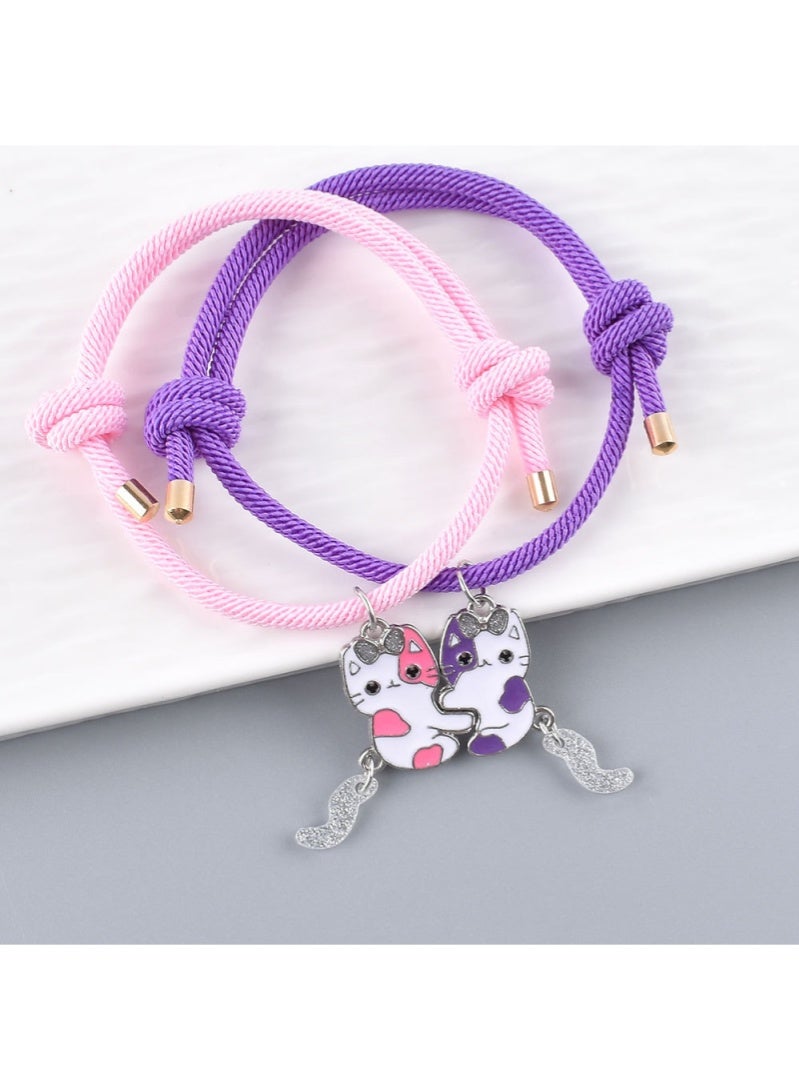 أروى 2 قطعة بفف أساور الصداقة أساور مغناطيسية أفضل الأصدقاء لطيف القطط قلادة لطيف تصميم أساور نايلون ، للفتيات النساء الصداقة مجوهرات هدايا للأطفال - Image 5