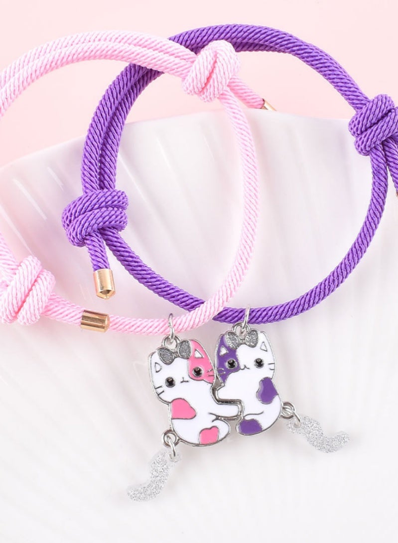 أروى 2 قطعة بفف أساور الصداقة أساور مغناطيسية أفضل الأصدقاء لطيف القطط قلادة لطيف تصميم أساور نايلون ، للفتيات النساء الصداقة مجوهرات هدايا للأطفال - Image 2