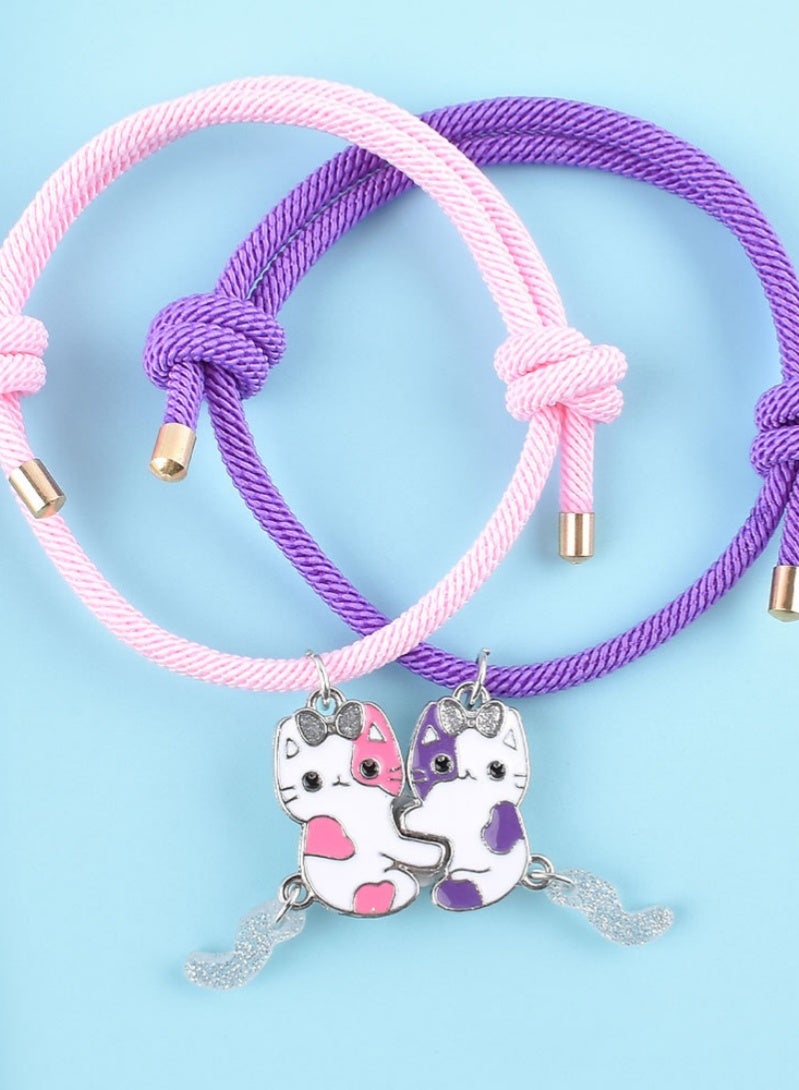 أروى 2 قطعة بفف أساور الصداقة أساور مغناطيسية أفضل الأصدقاء لطيف القطط قلادة لطيف تصميم أساور نايلون ، للفتيات النساء الصداقة مجوهرات هدايا للأطفال - Image 3