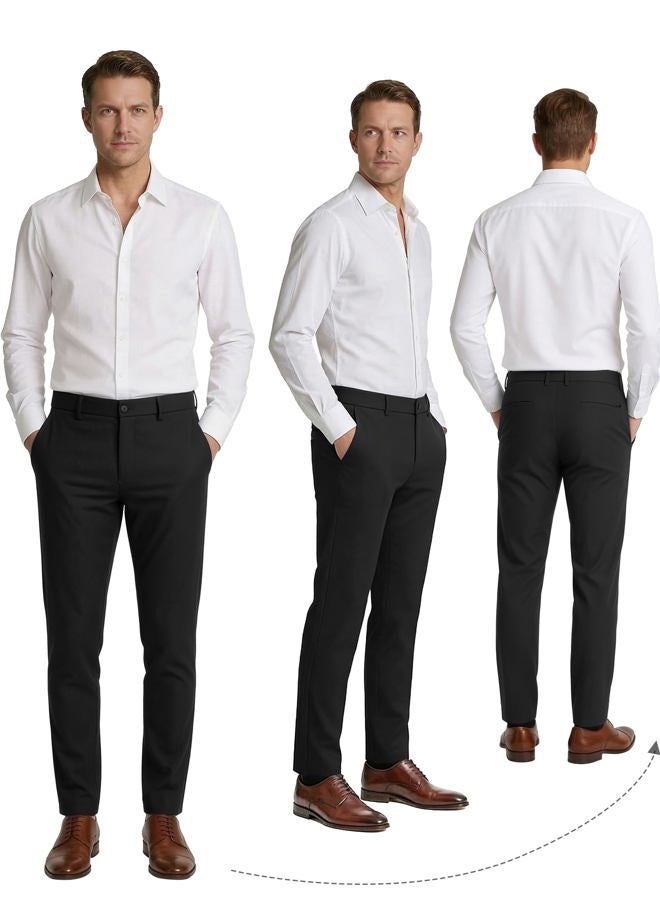 Plaid&Plain Men's Slim Fit Dress Pants Stretch Dress Pants 8101Black 28X30 - Image 2