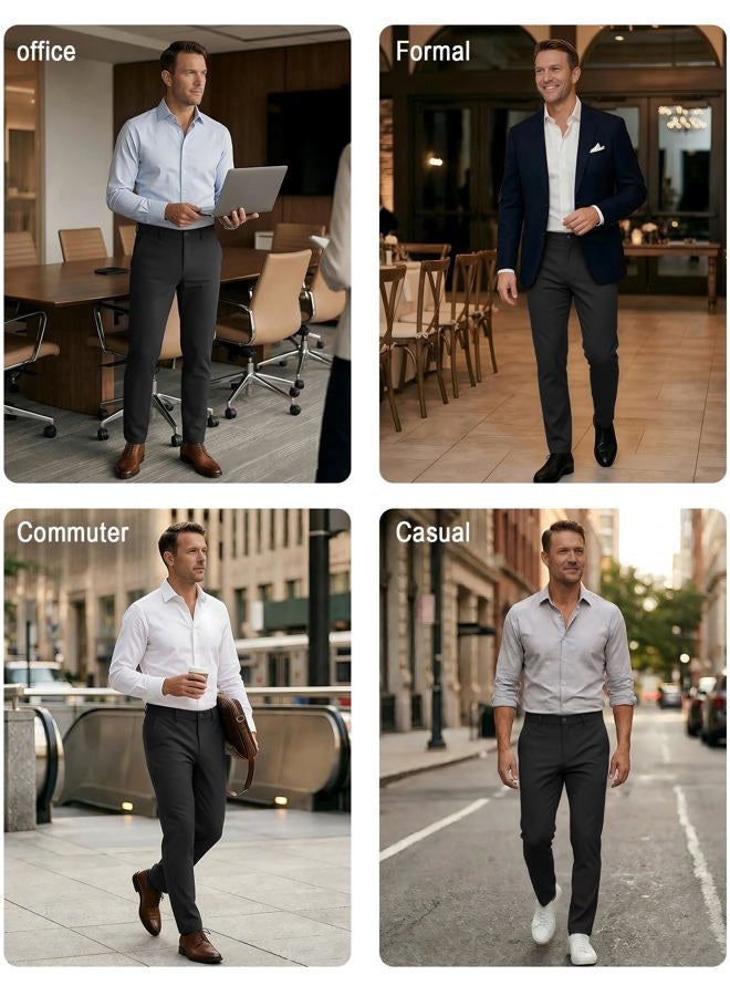 Plaid&Plain Men's Slim Fit Dress Pants Stretch Dress Pants 8101Black 28X30 - Image 3
