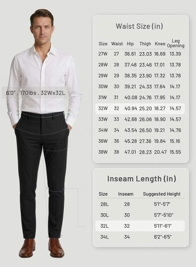 Plaid&Plain Men's Slim Fit Dress Pants Stretch Dress Pants 8101Black 28X30 - Image 4