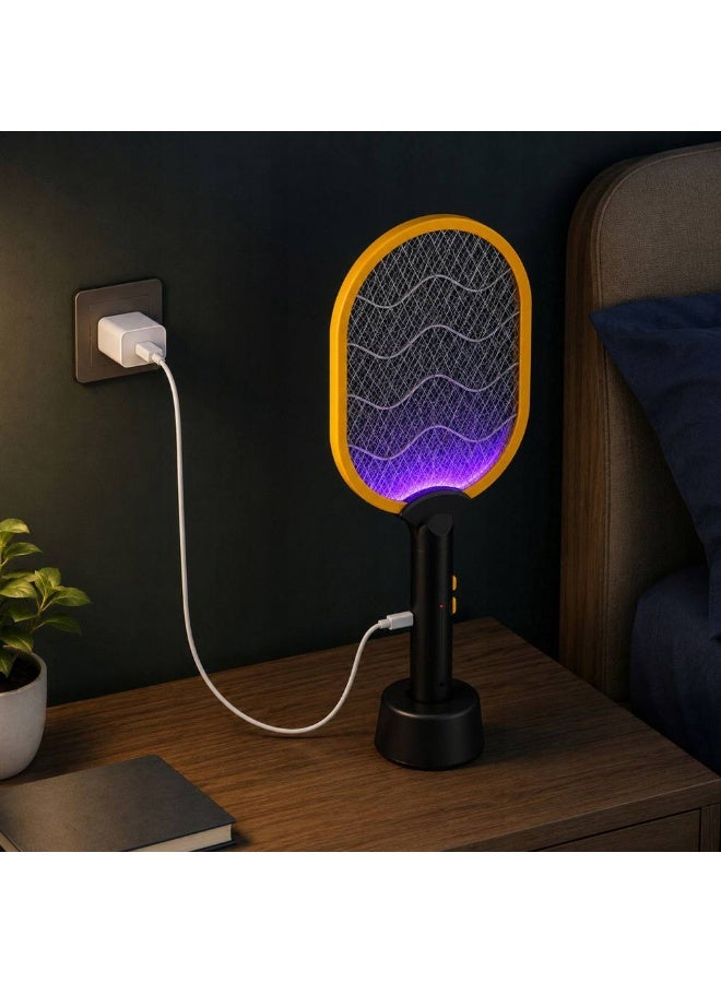 Eliminating mosquitoes and flying insects quickly and efficiently is made easy with this large-capacity electric fly swatter. Designed with an oversized swatting surface for maximum coverage, it features protective outer mesh layers to prevent accidental contact. Powered by a long-lasting rechargeable battery and built with an ergonomic handle plus a safety power switch, it offers a clean, chemical-free way to maintain a comfortable environment indoors or outdoors. - Image 1