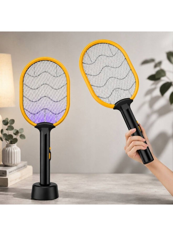 Eliminating mosquitoes and flying insects quickly and efficiently is made easy with this large-capacity electric fly swatter. Designed with an oversized swatting surface for maximum coverage, it features protective outer mesh layers to prevent accidental contact. Powered by a long-lasting rechargeable battery and built with an ergonomic handle plus a safety power switch, it offers a clean, chemical-free way to maintain a comfortable environment indoors or outdoors. - Image 3