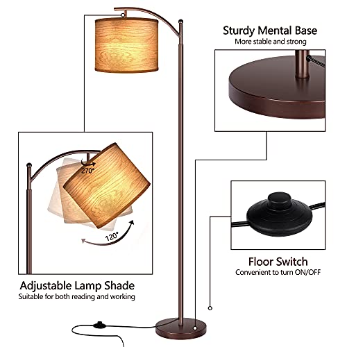 Rottogoon Floor Lamp for Living Room, LED Standing Lamp with 2 Lamp Shades Tall Industrial Floor Lamp Reading for Bedroom, Office (9W LED Bulb Included) - (Oil-Rubbed Bronze) - Image 3