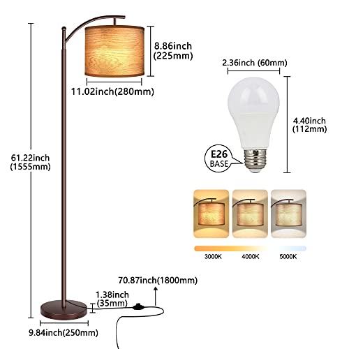 Rottogoon Floor Lamp for Living Room, LED Standing Lamp with 2 Lamp Shades Tall Industrial Floor Lamp Reading for Bedroom, Office (9W LED Bulb Included) - (Oil-Rubbed Bronze) - Image 5