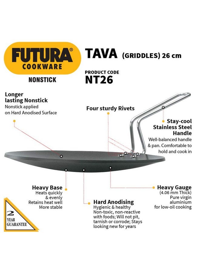 Hawkins Futura 26 cm Tava, Non Stick Tawa with Stainless Steel Handle, Black (NT26) - Image 2