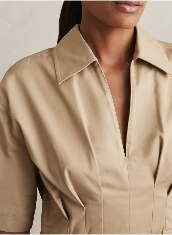 REISS Short Waisted Detail Cotton Dress