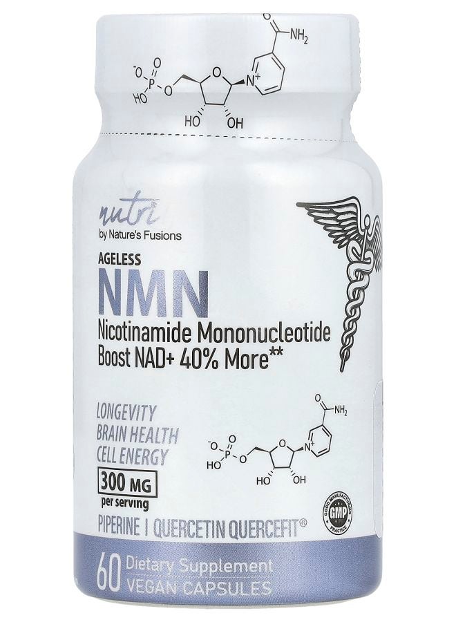Nature'S Fusions كبسولات نباتية خالية من العمر NMN 300 ملغ 60 كبسولة (150 ملغ لكل كبسولة)