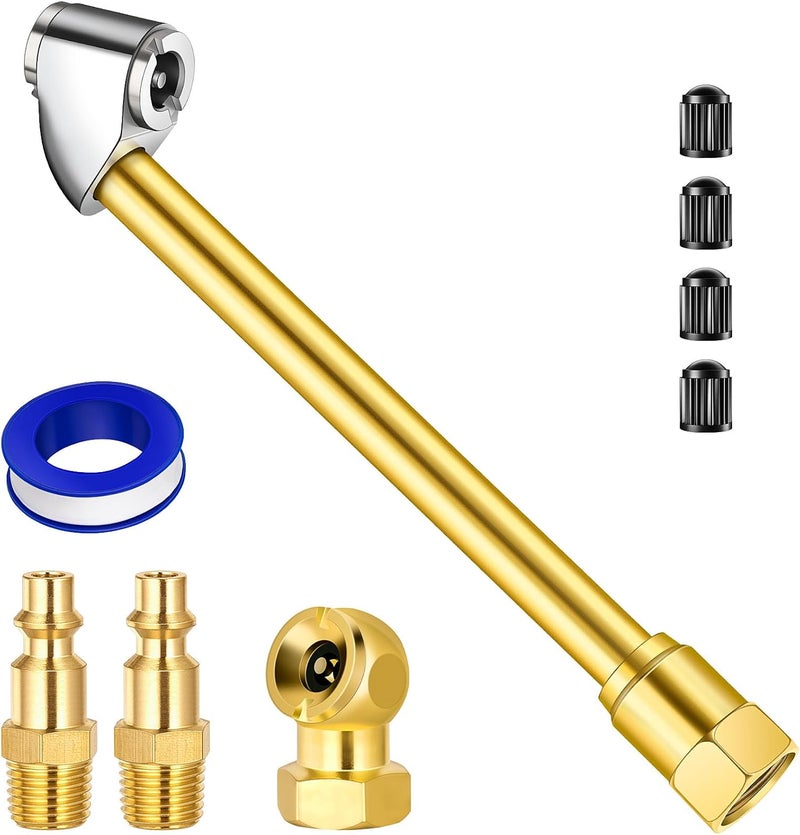 LUMITECO Dual Head Air Chuck Set, Heavy Duty Closed Ball Tire Chuck with 1/4'' Male NPT Quick Plug for 2-Way Quick Connection, No Leakage Tire Air Fill Kit for Tire Inflator Gauge and Air Compressor - Image 1