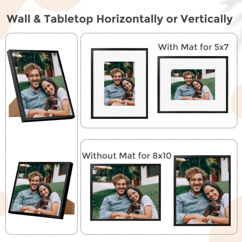 FLYJOE 8x10 Picture Frame | 8x10 Metal Picture Frame With Mat | 8 x 10 Aluminum Photo Frame | Plexiglass And Hanging Hardware Included | Black 8x10 Picture Frame | Black - Image 3