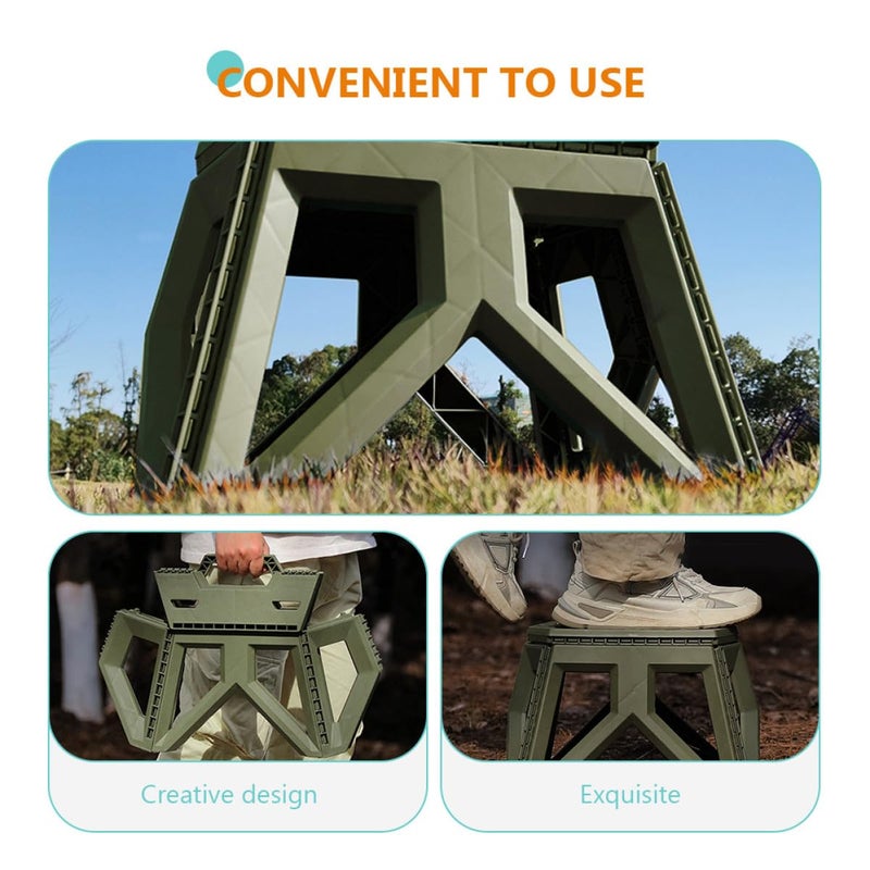 Portable Folding Square Stool Lightweight Plastic Camping Fishing Seat with Carry Handle Military Green - Image 5