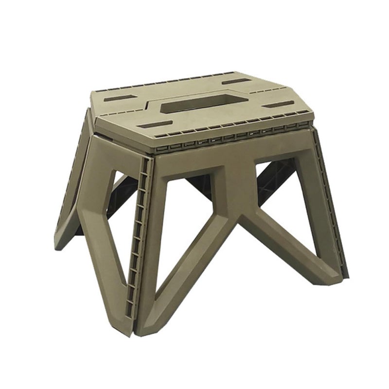 Portable Folding Square Stool Lightweight Plastic Camping Fishing Seat with Carry Handle Military Green - Image 2