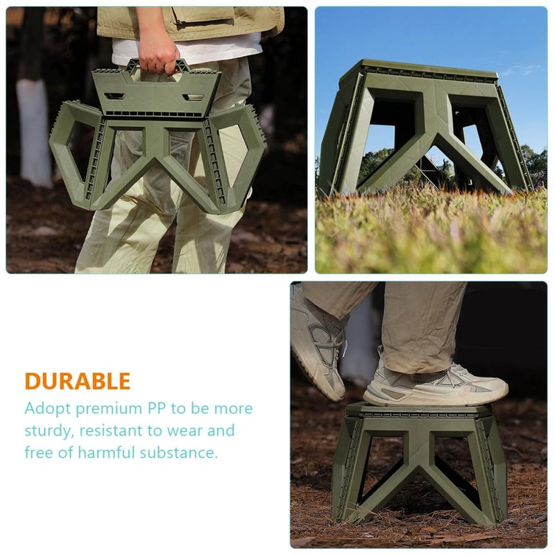 Portable Folding Square Stool Lightweight Plastic Camping Fishing Seat with Carry Handle Military Green - Image 4