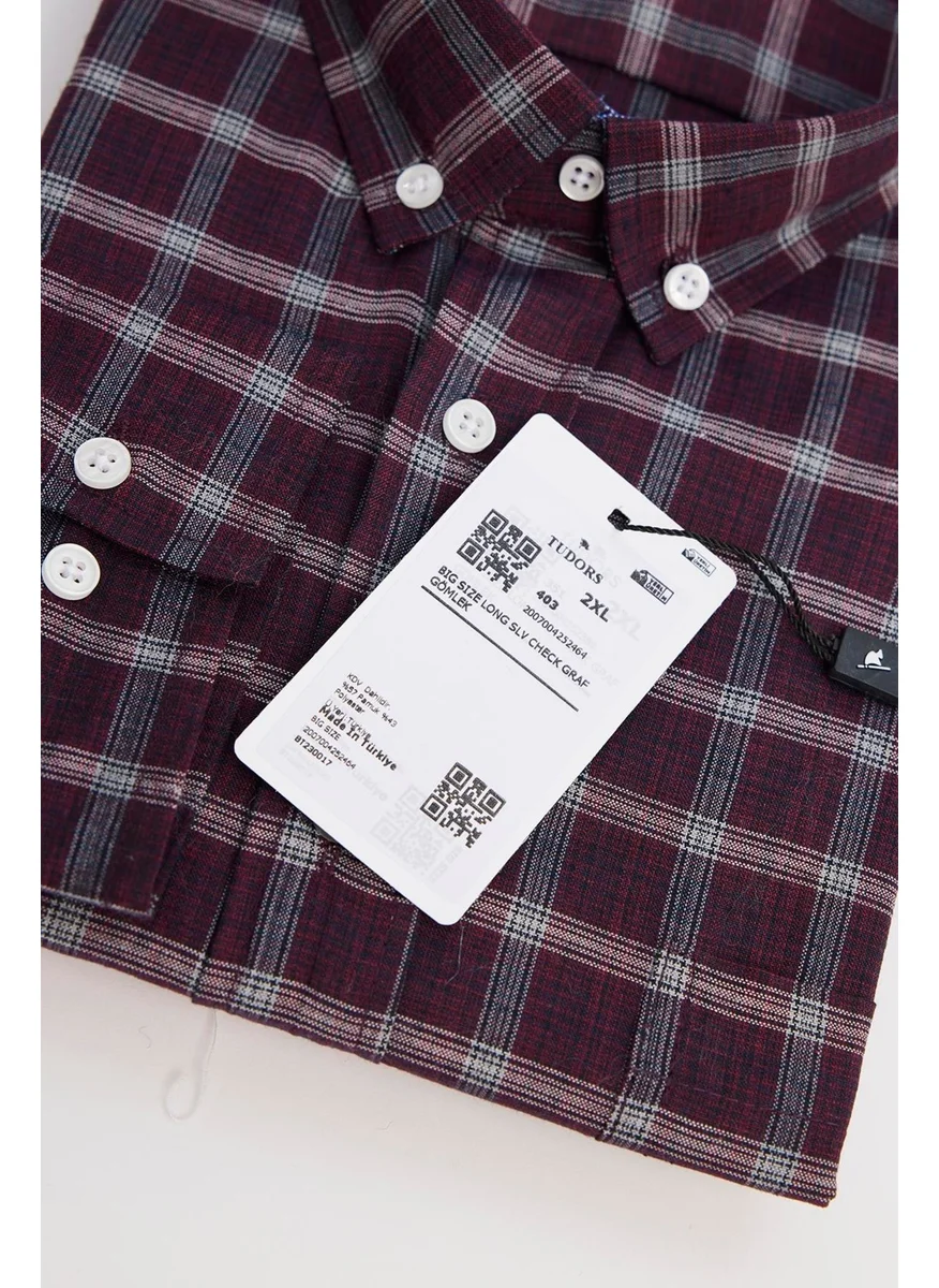 Tudors Plus Size Long Sleeve Plaid Piped Collar Button-Down Men's Shirt