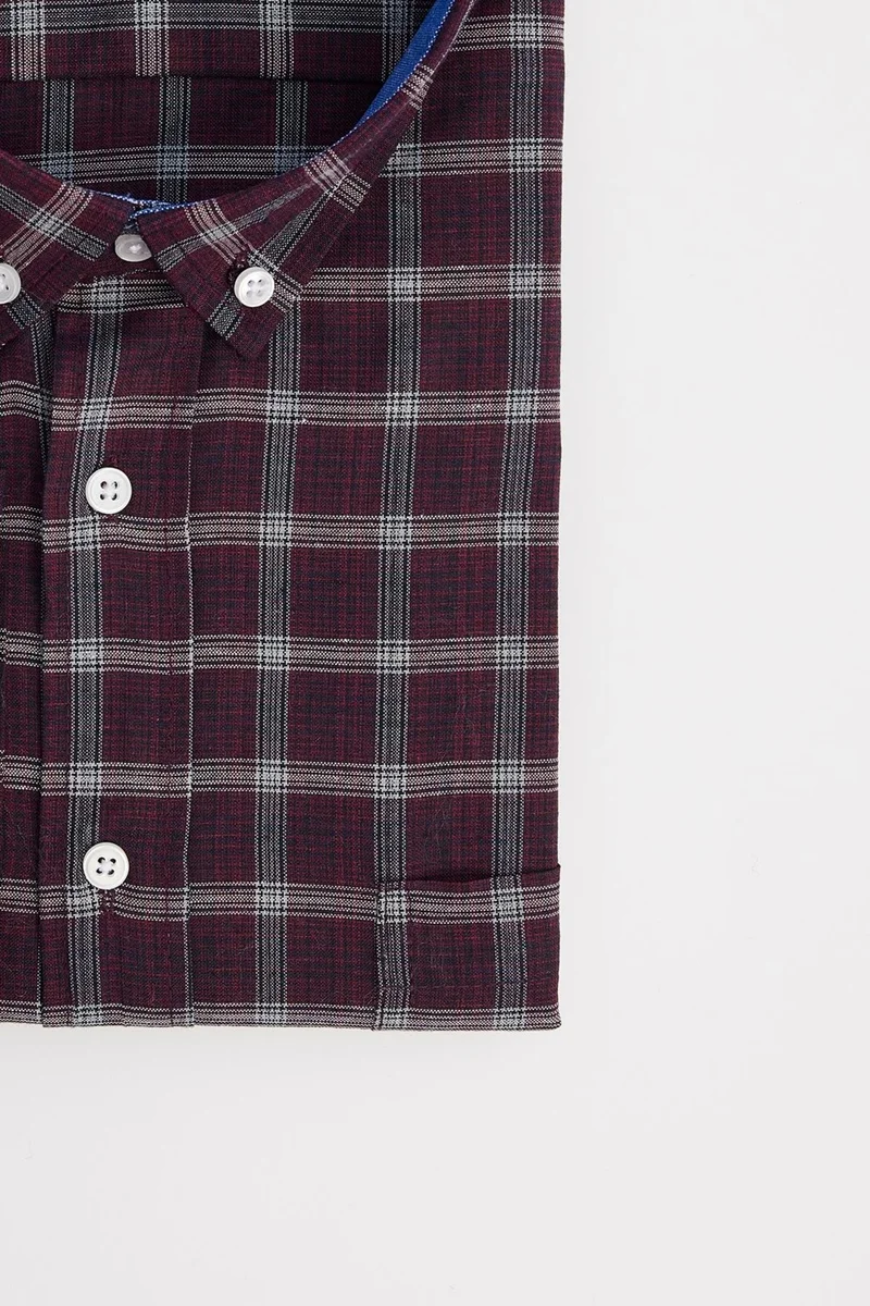 تودورس Plus Size Long Sleeve Plaid Piped Collar Button-Down Men's Shirt