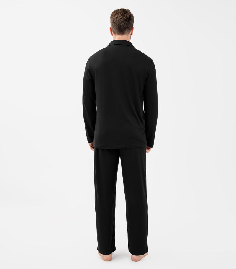 DAVID ARCHY Mens Pajamas Set Ultra-Soft Sleepwear Classic Notched Collar Top & Bottoms Loungewear with Pockets (L, Black) - Image 2