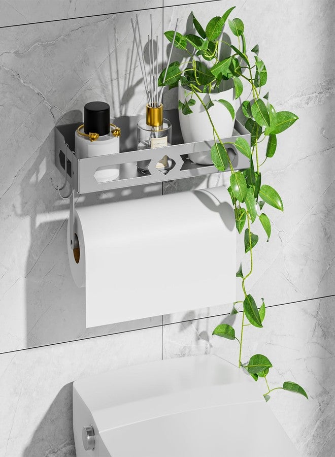 GAGUIUP Stylish Kitchen Paper Towel Holder with Shelf - Adhesive Hand Towel Holder for Bathroom Wall Mount, Rust-Resistant Matte Grey Finish for RV Toilet Paper Holder Rack, Easy One-Handed Operation Design - Image 5