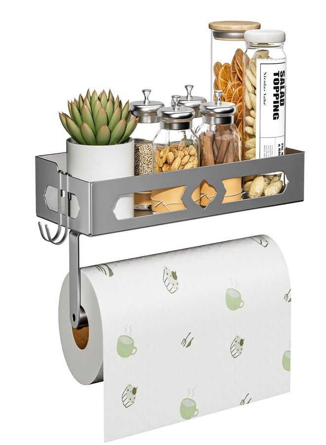 GAGUIUP Stylish Kitchen Paper Towel Holder with Shelf - Adhesive Hand Towel Holder for Bathroom Wall Mount, Rust-Resistant Matte Grey Finish for RV Toilet Paper Holder Rack, Easy One-Handed Operation Design - Image 1