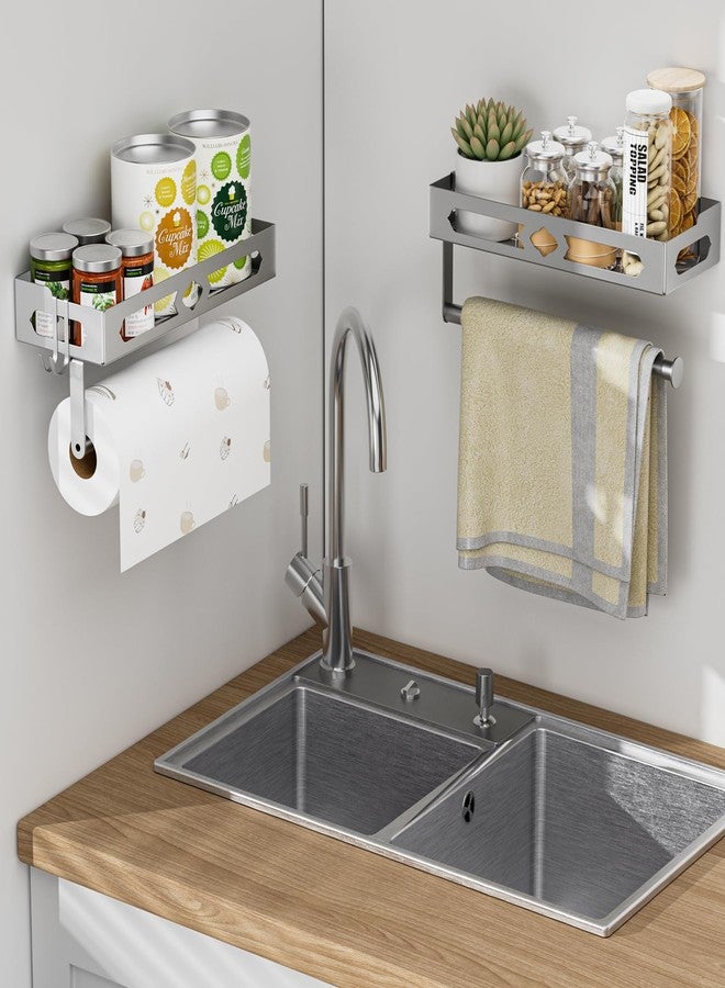 GAGUIUP Stylish Kitchen Paper Towel Holder with Shelf - Adhesive Hand Towel Holder for Bathroom Wall Mount, Rust-Resistant Matte Grey Finish for RV Toilet Paper Holder Rack, Easy One-Handed Operation Design - Image 3