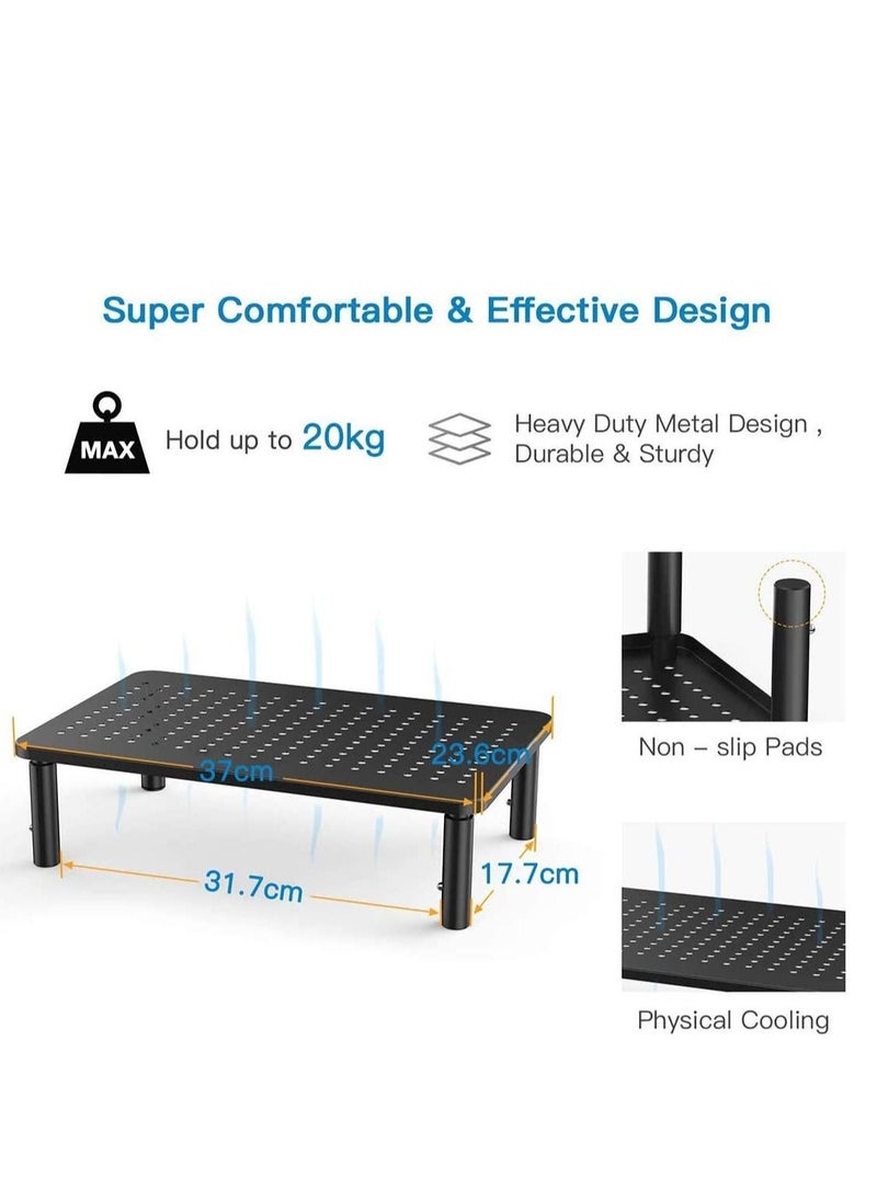 SYOSI - Monitor Stand Riser 3 Height Adjustable Monitor Stand Ergonomic Metal Monitor Riser Stand with Mesh Platform for Laptop Computer PC Printer up to 20KG with Ventilated Platform for Airflow - Image 1