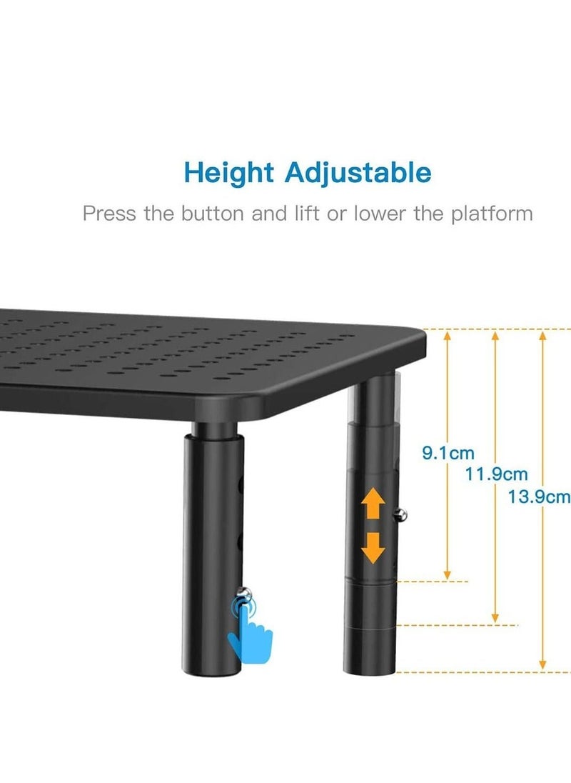 SYOSI - Monitor Stand Riser 3 Height Adjustable Monitor Stand Ergonomic Metal Monitor Riser Stand with Mesh Platform for Laptop Computer PC Printer up to 20KG with Ventilated Platform for Airflow - Image 1