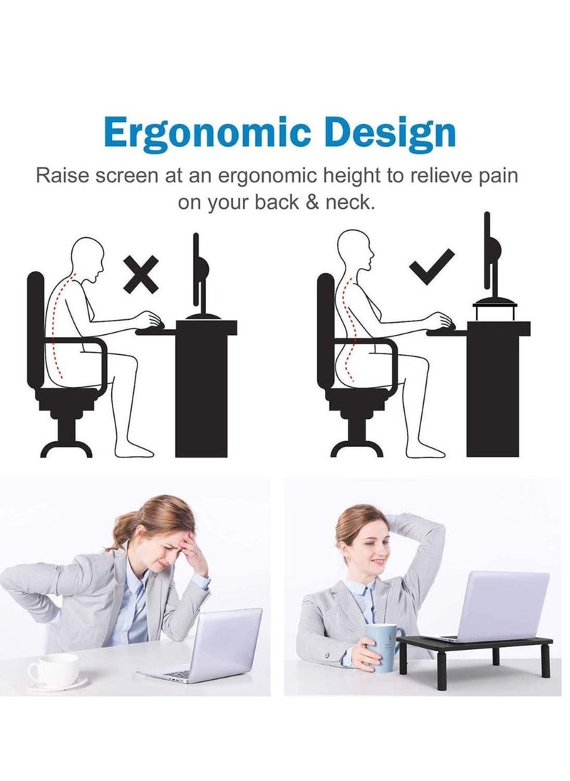 SYOSI - Monitor Stand Riser 3 Height Adjustable Monitor Stand Ergonomic Metal Monitor Riser Stand with Mesh Platform for Laptop Computer PC Printer up to 20KG with Ventilated Platform for Airflow - Image 1