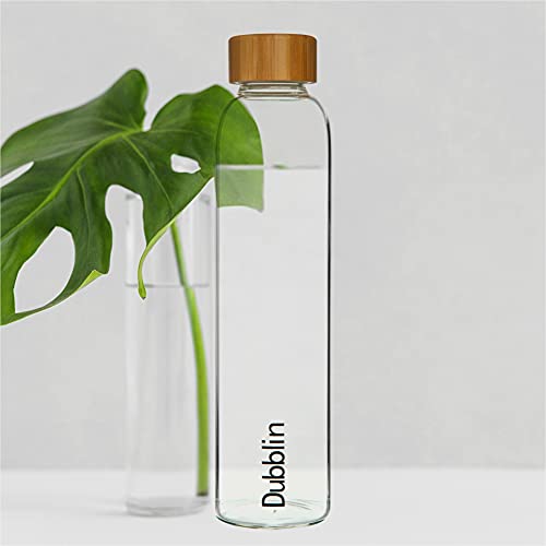 DUBBLIN Bamboo 800 Borosilicate Glass Water Bottle, Wooden Lid, 800 ml - Image 4