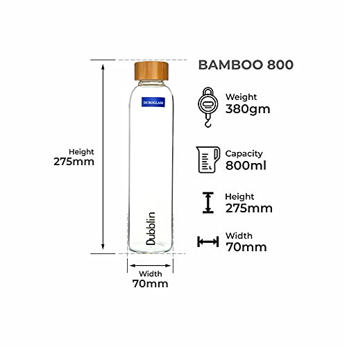 DUBBLIN Bamboo 800 Borosilicate Glass Water Bottle, Wooden Lid, 800 ml - Image 2