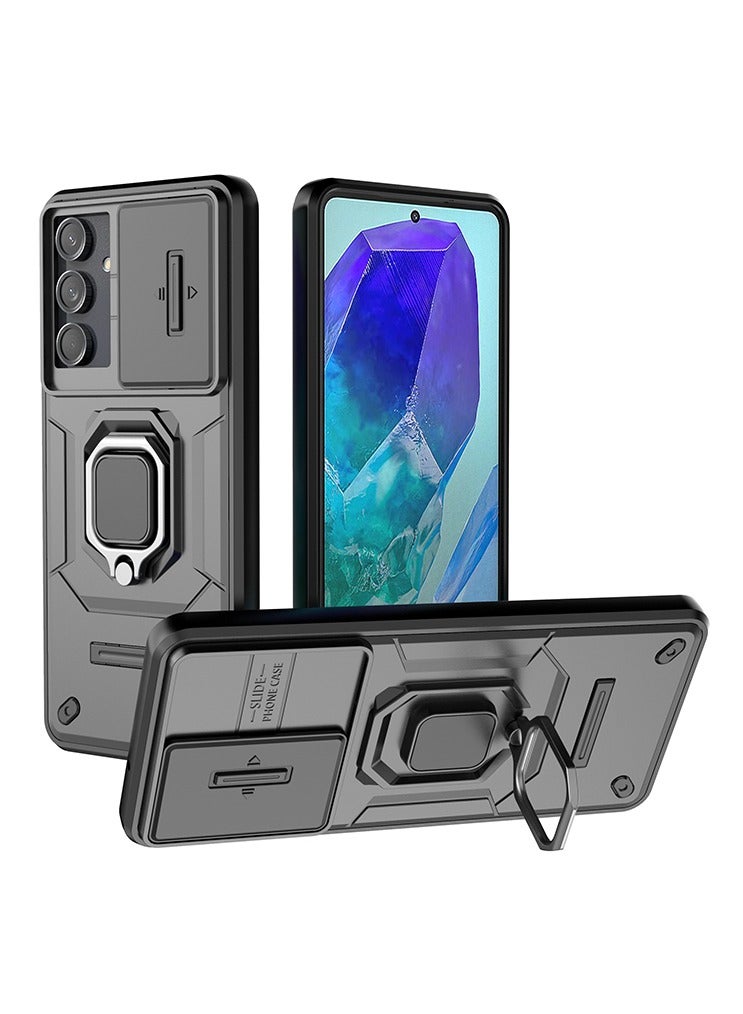 CoomBe Case for Samsung Galaxy M55 5G Sliding Camera Cover Protection Magsafe Magnetic Phone Cover with Ring Stand Black - Image 1