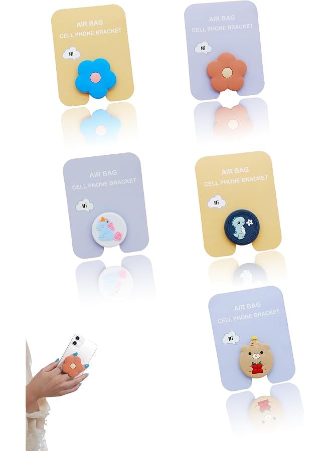 S-TOP 5pcs Cute Cartoon Collapsible Multi-Functional Smartphone & Tablet Phone Stand - Self Adhesive Cartoon image Design Cell Phone Stand - Image 1